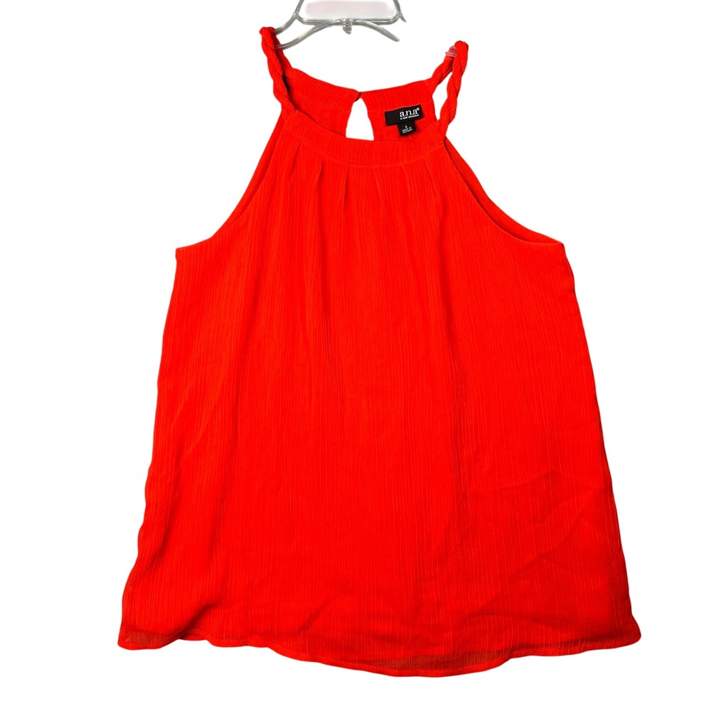a.n.a A New Approach Halter Top Pleated Braided Strap Boho Size S Orange Red